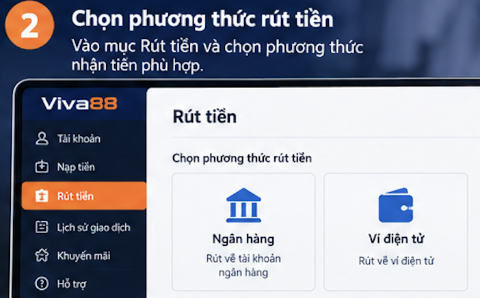 Chọn phương thức rút tiền Viva88