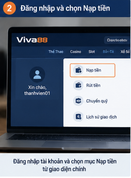Sau khi đăng nhập, anh em vào mục Nạp tiền trên giao diện tài khoản để bắt đầu giao dịch.