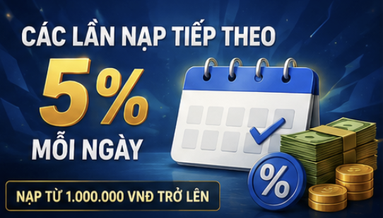 Các lần nạp tiếp theo nhận 5% mỗi ngày