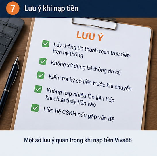 Những lưu ý khi nạp tiền Viva88