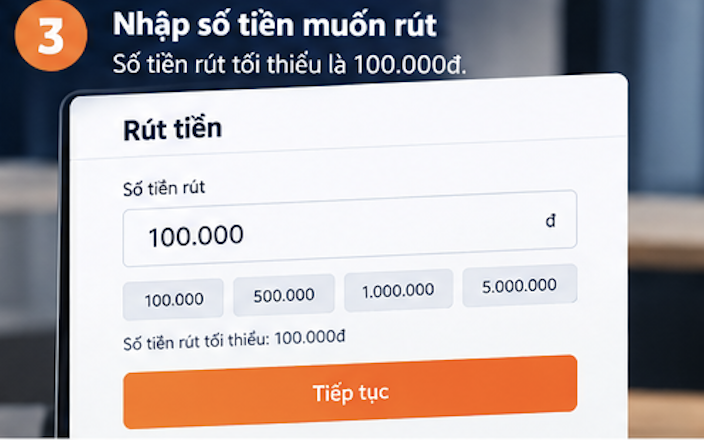 Nhập số tiền muốn rút tại Viva88